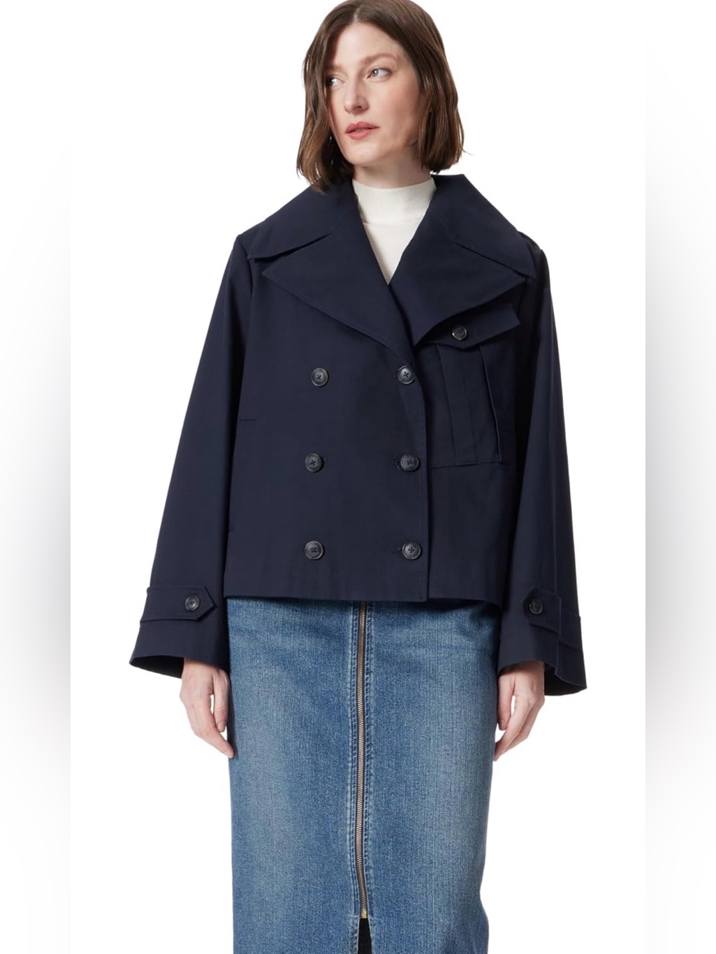 Dee Ocleppo Hallie Cropped Trench Coat Navy Double Breasted Nwt M